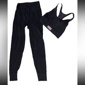 Pink Victoria’s Secret 2 PC Set High Waist Joggers SZ.S-Mesh Back Sport Bra SZ.L